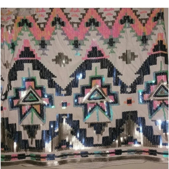 Express | Sequin Boho Southwestern Print Mini Skirt Size S Small Eras Tour Vibes - Picture 3 of 7